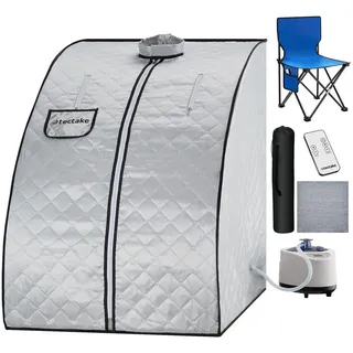 tectake Mobile-Dampfsauna Thermaluxe II, inkl. Fernbedienung, Matte, Klappstuhl und Tragetasche, grau/blau , Grau, Blau , Kunststoff , Freiform , 78x100x90 cm , Ce , Freizeit & Co, Wellness & Gesundheit, Sauna