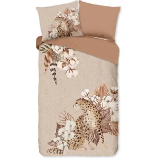 Guten Morgen Bettbezug "Tiger und Blumen" - Sand - (140x200/220 cm) - Baumwolle 100% Flanell - Beige