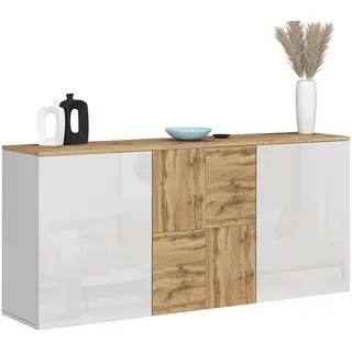 Sideboard OTTO HOME "ISEO, Kommode, Schrank, Sideboard, Lowboard, 6 Fächer, Breite 150 cm", weiß hochglanz fronten, eiche wotan matt, B:150cm H:70cm T:35cm, Sideboards, Sideboard, stehend/hängend, 3 Türen Hochglanz lackiert, Made in Italy