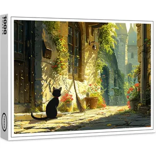 raxxa Premium-Puzzle "Die schwarze Katze in der Gasse - Anime Stil", 1000 Teile