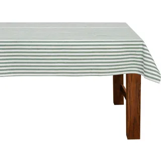 FILU Tischdecke 130 x 160 cm Dunkelgrün/Weiß gestreift (Farbe und Größe wählbar) - hochwertig gefertigtes Tischtuch aus 100% Baumwolle