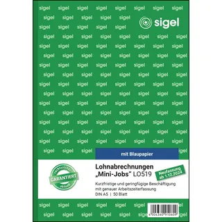 Sigel Sigel, LO519 Lohnabrechnungen für Mini-Jobs, für geringfügige / kurzfristige Beschäftigung, A5, 50 Blatt, mit Blaupapier