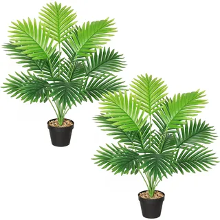 SOMYTING Kunstpflanzen Groß Areca Kunstpalme 68 cm Hoch 12 Zweige im Topf Künstliche Pflanze Tropical Hawaii Grün Fake Plant Real Touch Pflanzen Kunstblume Deko Büropflanzegroß Grünpflanze 2 Stücke
