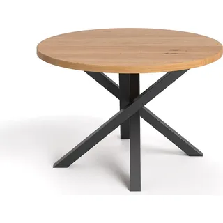 Runder Aster-Tisch aus Massivholz 110 cm, Eiche, Esstisch im Loftstil - Braun