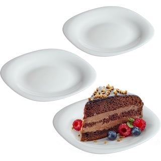 KADAX weiße Dessertteller, Spülmaschinengeeignetes Teller-Set, Kuchenteller aus verstärkten Glas, moderne Frühstücksteller, Speiseteller für Kuchen (Weiß / 3 Stück)