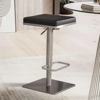 FineBuy Barhocker Schwarz Kunstleder Edelstahl Barstuhl Modern Tresenstuhl Drehbar Gepolstert Bistrohocker Metall Hoch Thekenhocker Höhenverstellbar - Schwarz