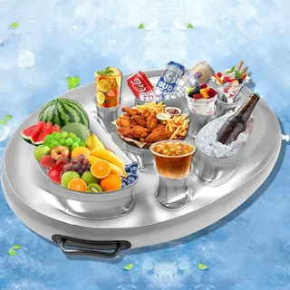 Aufblasbarer Getränkehalter Groß - Schwimmende Poolbar - 8 Aufbewahrungsringe - Robustes PVC - Langlebig - Ideal für Partys - Pool Tablett