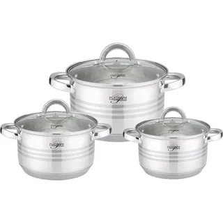 6 tlg Edelstahl Kochgeschirr Induktion 18/10 Edelstahl Kochtopf Topf Set Deckel Gastronomie