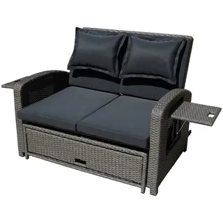 Gardenson Loungesofa , Schwarz , Metall, Kunststoff, Textil , Füllung: Polyester,Polyester , nicht einzeln stellbar , wetterfest, UV-beständig, regenabweisend, gastro- und objekttauglich, ausziehbarer Tisch, ausziehbarer Hocker, klappbare Rückenlehne, geeignet für Balkon , Gartenmöbel, Loungemöbel, Lounge-Serien