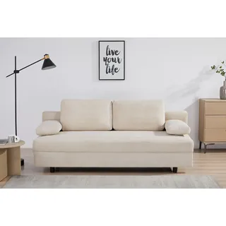 Schlafsofa OTTO HOME "ONNIKO Cord, Breite: 192 cm, Liegefläche 121x192 cm, softer Cord-Bezug", creme, B:192cm H:84cm T:82cm, 100% Polyester, Sofas, Schlafsofa, mit Bettfunktion & Bettkasten, Topseller