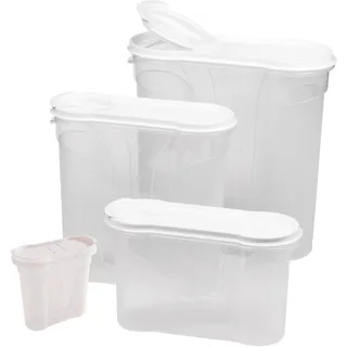 Novaliv Schüttdosen 4er SET 1x Salzstreuer plus 3x Vorratsdosen zum Streuen 4l + 2,4l + 1,3l Dose mit Deckel für Müsli Mehl Zucker Dosen Küchen Organizer Food Box Meal-Prep-Boxen Aufbewahrungsdose - Transparent