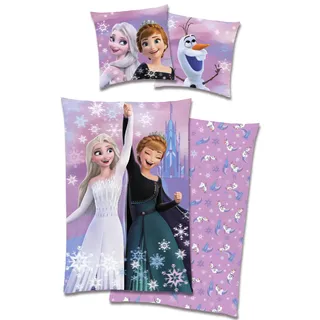 Disney Frozen - Die Eiskönigin Bettwäsche, Anna, ELSA 80x80cm + 135x200cm, 100% Baumwolle mit Reißverschluss
