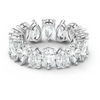Swarovski Matrix Vittore Ring, Weißer Damenring mit Silberfarbenem Finish und Weißen Kristallen im Tropfenschliff in Durchgehender Reihe, Größe: 58