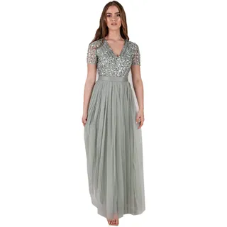 Maya Deluxe Damen Maxi Abendkleid Elegant Hochzeit V-ausschnitt Brautjungfernkleid Empiretaillierung Abschlussball Bridesmaid Dress, Green Lily, 34 EU