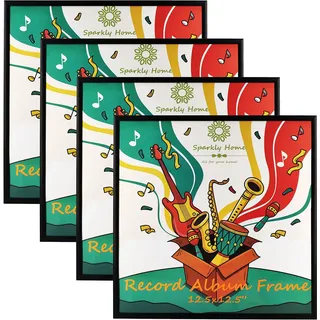 SparklyHome 4 Packungen, 32,5 x 32,5 cm schwarzes Aluminium-Metall-Schallplatten-Album, Display-Musik-Vinyl-LP-Schallplatten-Album-Abdeckungen, Aufhängung im Lieferumfang enthalten