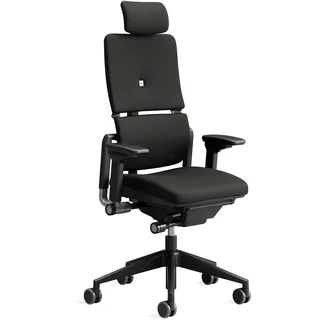 Steelcase Please Ergonomischer Bürodrehstuhl mit höhenverstellbarer Lumbalstütze für Unterstützung den ganzen Tag über, anpassbare Kopfstütze Onyx Schwarz, 66 x 64 x 118
