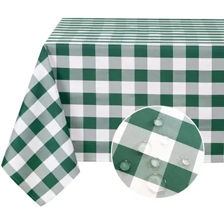 DWCN Karierte Tischdecke Abwaschbar Outdoor Wetterfest 150x300cm Fleckschutz Wasserdicht Tischdecke für Weihnachten Draußen Picknick Esszimmer Garten Party Hochzeiten Frühling, Grün und Weiß