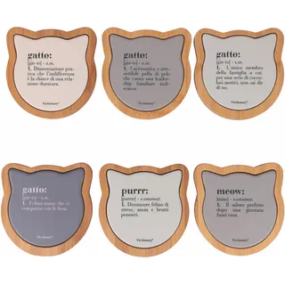 Victionary Cat Deko-Fliesen, 13 x 13 cm, aus Keramik und Bambus, 6 Stück