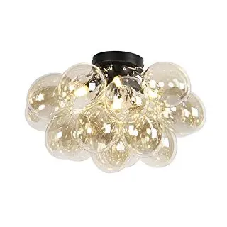 Qazqa - Design Deckenleuchte I Deckenlampe I Lampe I Leuchte schwarz mit Braunglas 4-flammig Lampen - Uvas I Wohnzimmer I Schlafzimmer - Kugel I Kugelförmig - LED geeignet G9