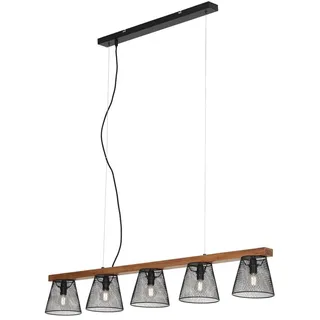 Briloner - Pendelleuchte Hängelampe retro, Gitteroptik, 5x E14, 25 w Metall-Holz, Schwarz, 1100x150x1360mm (LxBxH)