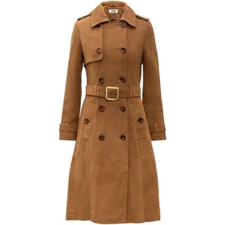 Trenchcoat RICANO "Mantel Gloria", Damen, Gr. L, braun (cognac (velour)), Obermaterial: 100% Lammnappaleder LANA. Futter: 100% Polyester PES., normal, V-Ausschnitt, Mäntel Trenchcoat, Handgefertigt aus echtem Leder