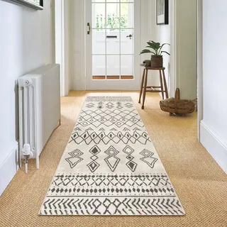 Carvapet Läufer Teppich 60x240cm rutschfest Lang Küchenteppich Waschbar Teppichläufer Weiche Mikrofaser Geometrisch Flächenteppich Laufteppich(Beige)