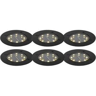 lambado 6er Set LED Solar Bodenleuchten Außen Schwarz matt | Hochwertige Bodenstrahler Wetterfest IP65 Ø12cm | Bodeneinbaustrahler mit 8 SMD LEDs Warmweiß 3000K