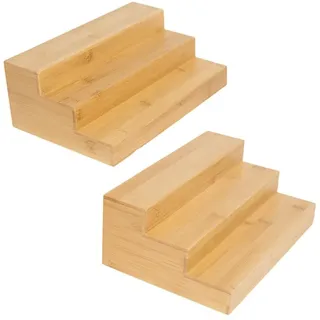 Ninebendstreams Bambus-Gewürzregal für Schrank, Holz-Gewürzregal für Küche, Speisekammer, Aufbewahrung, Organizer, 3 Etagen, Arbeitsplatte (2 Stück)