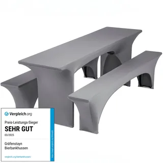 Gräfenstayn Leopold Stretch - Biertischhussen-Set 3 TLG für Bierzeltgarnitur - 50cm oder 70cm Tischbreite - mit Öko-Tex Siegel Standard 100 : "Geprüftes Vertrauen 30565 (Anthrazit, 70x220cm)