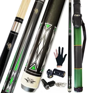 Tai ba cues 2-teiliger Billard-Queuestab + Hartschalenkoffer, 13 mm Spitze, 147.3 cm, Hartholz, kanadischer Ahorn, professioneller Billard-Queuestab 18.19.20.21.22 g (wählbar), blau, grau, grün