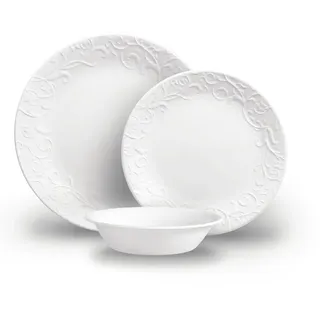 Corelle Bella Faenza Geschirrset 4 Personen, Premium Essgeschirr 12 tlg. aus einzigartigem dreifach gepresstem VitrelleTM Glas, Backofenfest 175°C, Mikrowellengeeignet, Gefrier- & spülmaschinenfest