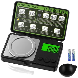 Alaoo Digitale Milligrammwaage, 0,001g/50g Feinwaage mit Pinzette, hohe Präzision, Mini Taschenwaage, Digitalwaage Goldwaage Münzwaage, Präzisionswaage mit Kalkgewicht für Pulver Schmuck Medizin,A