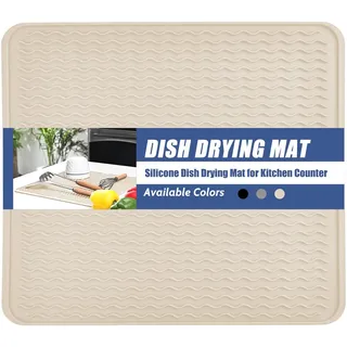 KitchenRaku Abtropfmatte 40x60cm, Geschirr aus Silikon hitzebeständiges rutschfestes Abtropfmatte Spüle,Spülmatte Abtropfunterlage,Tischset,Elegant‐Beige