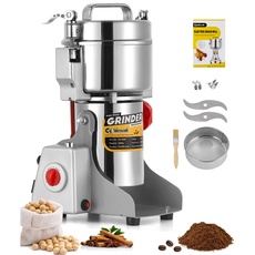 CGOLDENWALL 700g Elektrische Getreidemühle Superfein Edelstahl Mühle für Gewürze/Kräuter/Kaffee Samen 28000 U/Min Schnelle mit Open-Cover-Stop, Timer, 2400W Kommerzieller Motor