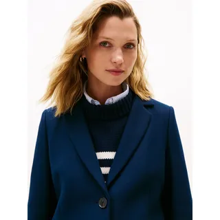 Langmantel TOMMY HILFIGER "CLASSIC SB WOOL REG COAT", Damen, Gr. 46, schwarz night navy, Web, Obermaterial: 72% Wolle, 25% Polyamid, 3% Kaschmir, unifarben, knielang, V-Ausschnitt, Mäntel Langmantel, mit Wolle und Kaschmiranteil