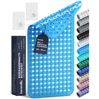 Homerella Badewannenmatte rutschfest 88x39cm BPA frei - inkl. Haken Blau