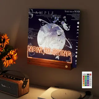 YuanDian Schallplatten Wandhalterung, Light up Now Playing Vinyl Record Stand mit 16 wechselnden Farbe Lichter, Holz-Acryl-Halter für Vinyl-Album-Display und Lagerung