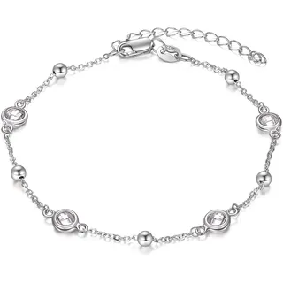 AOBOCO Fußkettchen Sterling Silber 925 Damen Kugel Fusskettchen mit Zirkonia 27cm