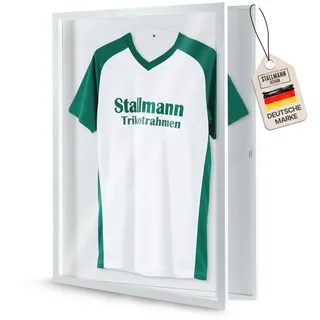 Stallmann Design Trikotrahmen 'Easy Click & Fill' mit Tür | Rahmen-Farbe: Weiß | Hintergrund: Weiß | Größe: 70 x 90 cm | hochwertige und leicht zu befüllende Vitrine für Trikots