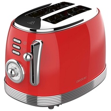Cecotec Vertikaler Toaster 2 Kurze Schlitze Toast&Taste 800 Vintage Light Red. 850 W, 2 Brotscheiben, Extra Breite Schlitze 3,8 cm, Edelstahl-Finish, Vintage-Stil, Rot