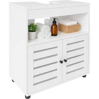 Relaxdays Waschbeckenunterschrank, HxBxT: 63 x 60 x 30 cm, 3 Fächer, MDF, Badezimmer Unterschrank Waschbecken, weiß