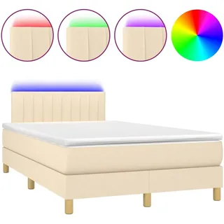 vidaXL Boxspringbett mit Matratze & LED Creme 120x200 cm Stoff - Creme