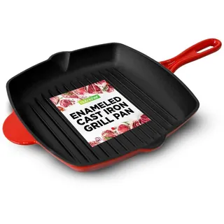 NutriChef Gusseisenpfanne Induktion– Cast Iron Pan, Cast Iron Skillet –Grill Pfanne Gusseisen Emailliert &Antihaftbeschichtet als Steakpfanne oder Grillpfanne aus Eisen, Eckig & Langlebige Eisenpfanne