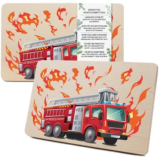 Yabaduu Individuelles Holzbrett für Kinder 23,5x15cm Frühstücksbrettchen Brotzeitbrett personalisiert aus Holz Tier-Motiv als Geschenk Geburtstag Kind RV007 (20 Feuerwehr, Ohne Wunschname)