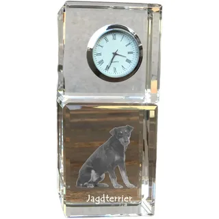 Jagdterrier - Kristalluhr mit Foto, Hundebild im Kristall, personalisierte Schreibtischuhr von Art-Dog.