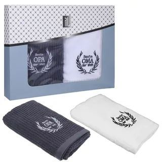 Hauojaus ​Geschenke für Oma und Opa Set, Personalisierte Geschenke Bestickte Handtücher 19.69×39.37in, Eltern in Grau und Weiß, Weihnachten
