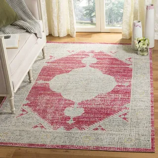 SAFAVIEH Boho Teppich für Wohnzimmer, Esszimmer, Schlafzimmer - Montage Collection, Kurzer Flor, Rose und Grau, 91 X 152 cm
