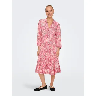 Tunikakleid ONLY "ONLMILANA – Tunikakleid aus Viskose mit geblümtem Print", Damen, Gr. S, N-Gr, cloud dancer, Web, Obermaterial: 100% Viskose, bedruckt, loose fit Midi, V-Ausschnitt, Kleider Tunikakleid, geblümt, modisch, loose fit, Viskose, V-Ausschnitt
