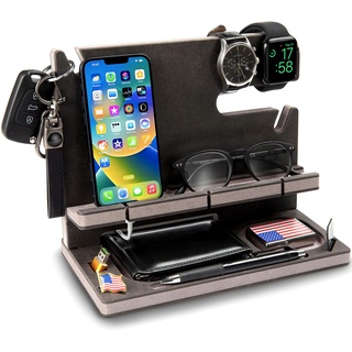 GRETAOTO Holz-Dockingstation für Handy, Tablet, Geldbörse, Uhr, Schlüssel, Zubehör, Essentials, Schreibtisch-Organizer, Aufbewahrungsständer für Schreibtisch, Nachttisch, Geschenke für Männer