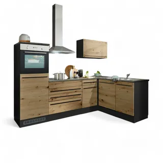 Stella Trading Jazz 6 Moderne Eckküche mit Elektrogeräten in Anthrazit, Artisan Eiche Optik - Geräumige Küchenzeile in L-Form mit viel Stauraum - 260 x 200 x 60 cm (B/H/T), Grau